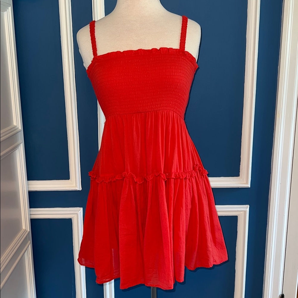 MOD on Trend Red Strappy Smocked Elastic Ruffle Mini Dress - Size S